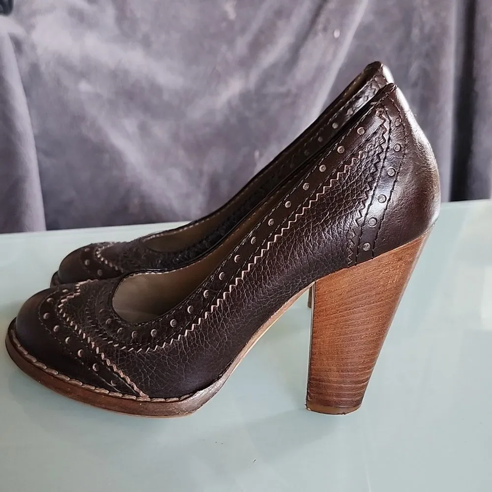 D&G Brogue Leather Oxford Retro '90s‎ Y2K Academia Stacked Heels Size 36 US6
